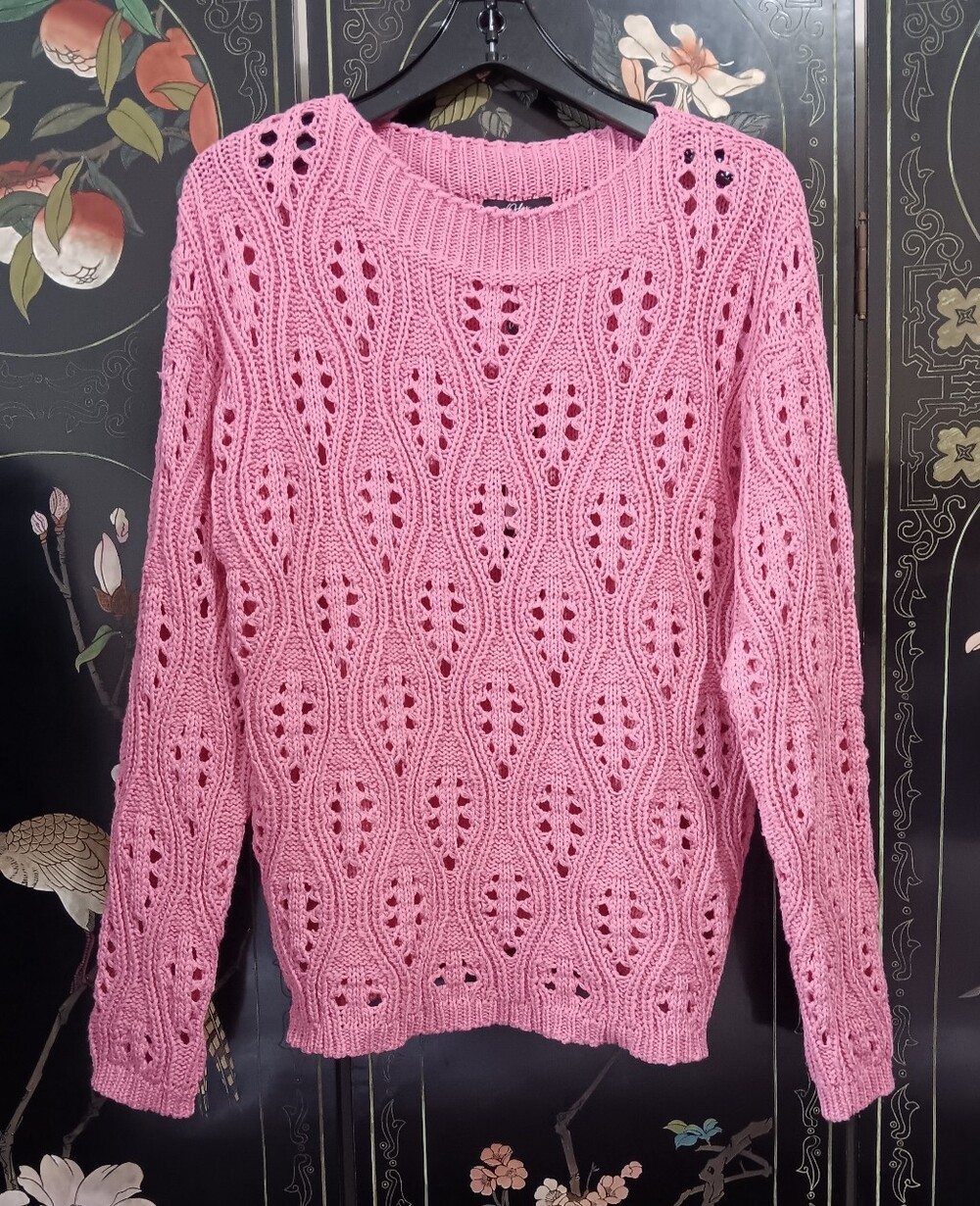 Orly Pink Openwork Crewneck Sweater